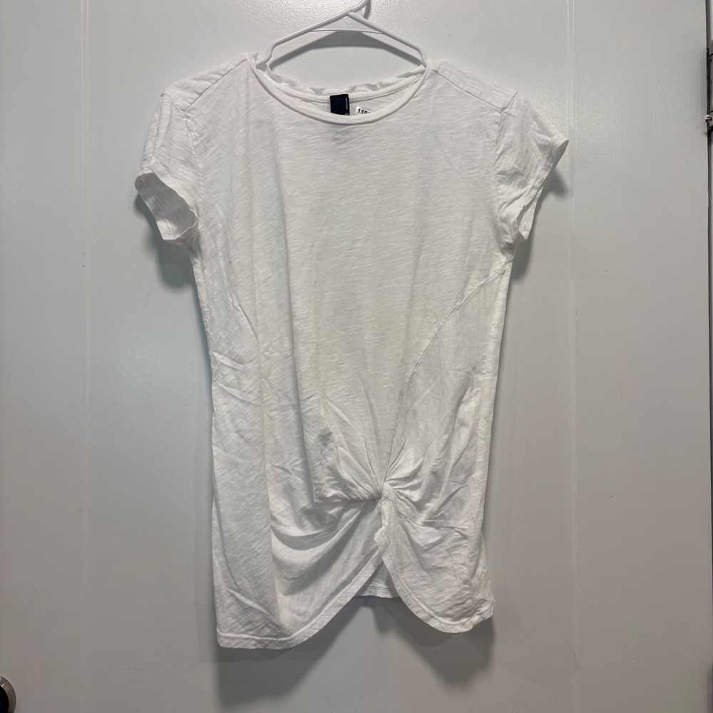 Bobi Los Angeles White‎ Slub Knit Front Twist Knot Short Sleeve T-Shirt Small